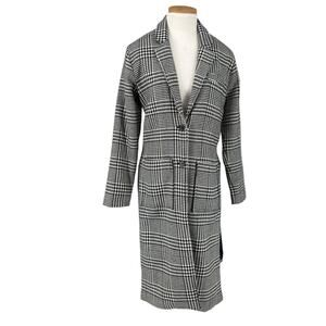 Shades Of Grey By Micah Cohen Houndstooth Glen Plaid Midi Coat Womens Small